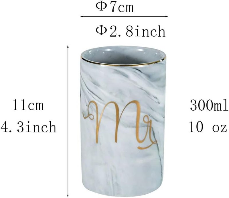 RabyLeo Marble ceramic mug, creative ceramic toothbrush holder, simple couple mouthwash cup. (Grey & A) - Image 1
